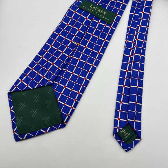 Vintage Lauren Ralph Lauren Windowpane Silk Tie Necktie Royal Blue Made in USA - Picture 4 of 7